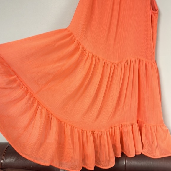 Bleecker 126 Ruffled High Neck Tiered Swing Dress, Medium  orange/salmon - Picture 4 of 11